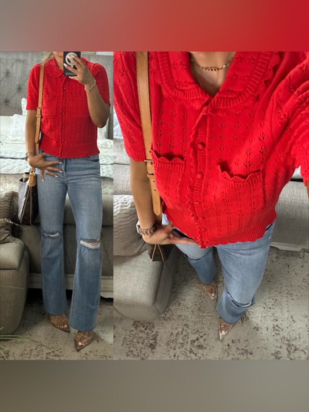 New✨ Bold Red Knit Button Front Cardigan Top